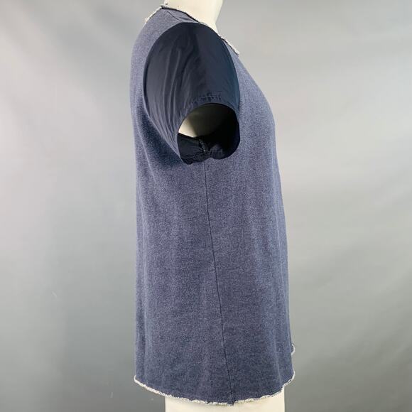 ROCHAMBEAU Size XL Navy White Cotton Polyester Raw Edge T-shirt - Picture 2 of 6